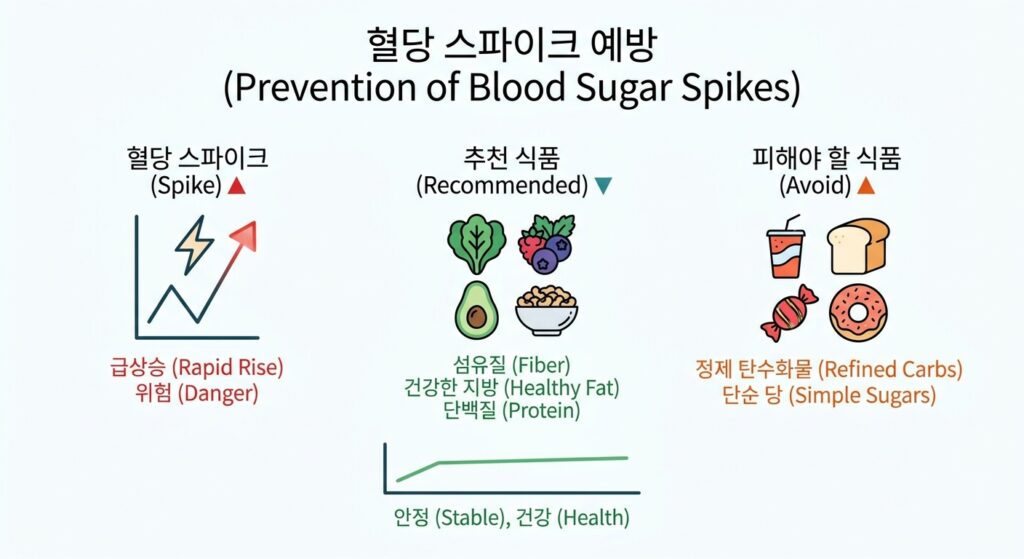 혈당 스파이크 예방에 좋은 음식 vs 피해야 할 음식